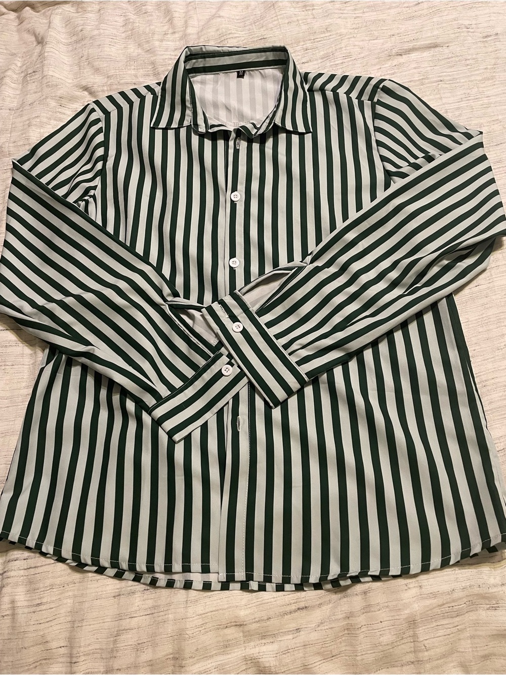 Lightweight Medium Olive & White Stripe Button-Up Shirt
